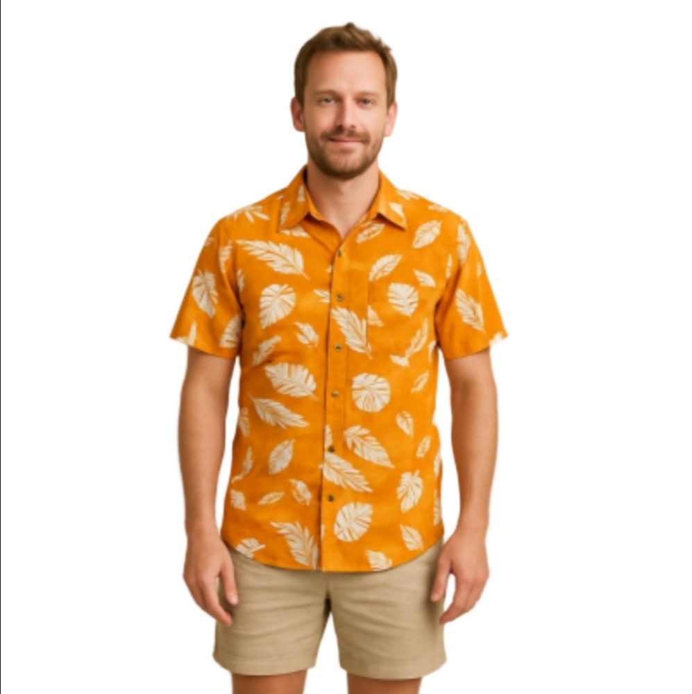 MOJEANS By Maurice Malone Hawaiian 100% Cotton Button Up Shirt Palm Leaves XL